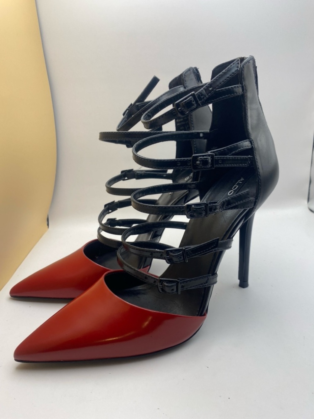 ALDO Kieu Red & Black Cage Heels Size 7 - Picture 14 of 14